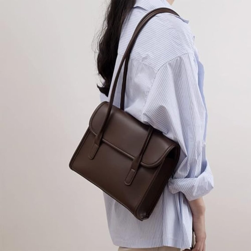 NEW! Basic Brown Faux Leather Purse/Shoulder Bag by Chloe Soo w/Attached Handles